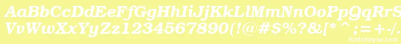BookmanItcDemiItalicBt-fontti – valkoiset fontit keltaisella taustalla