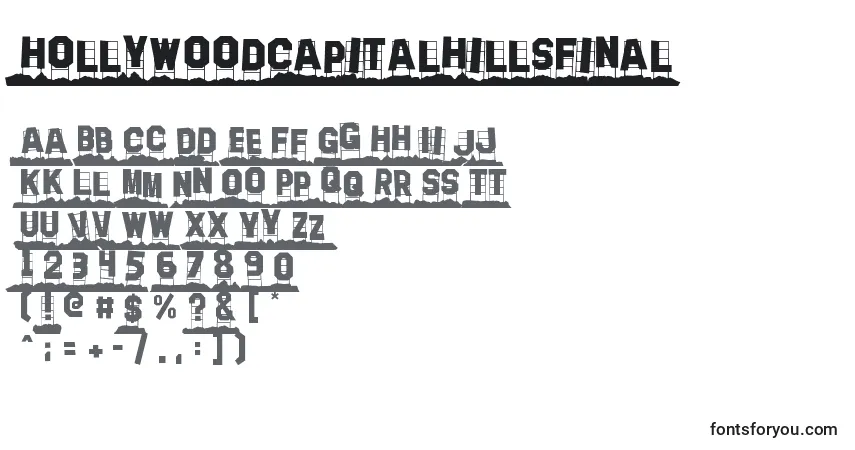 Czcionka HollywoodCapitalHillsFinal – alfabet, cyfry, specjalne znaki