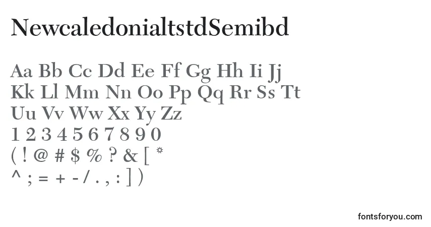 Fuente NewcaledonialtstdSemibd - alfabeto, números, caracteres especiales