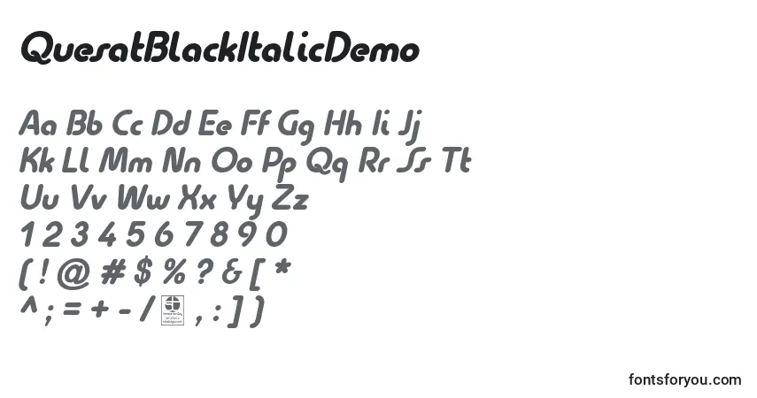 Шрифт QuesatBlackItalicDemo – алфавит, цифры, специальные символы