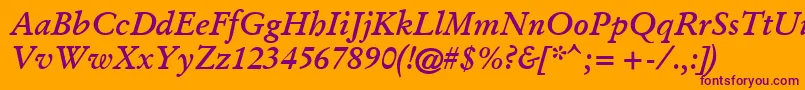 GaramondKursivHalbfett-fontti – violetit fontit oranssilla taustalla