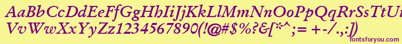 GaramondKursivHalbfett Font – Purple Fonts on Yellow Background