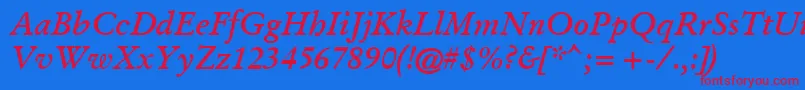 GaramondKursivHalbfett-fontti – punaiset fontit sinisellä taustalla