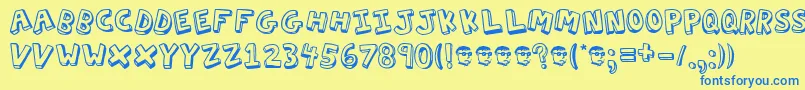 Actionj Font – Blue Fonts on Yellow Background