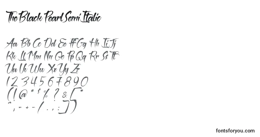 Schriftart TheBlackPearlSemiItalic – Alphabet, Zahlen, spezielle Symbole