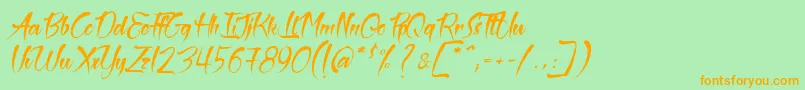 TheBlackPearlSemiItalic-Schriftart – Orangefarbene Schriften auf grünem Hintergrund