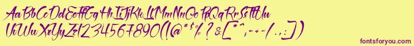 Fonte TheBlackPearlSemiItalic – fontes roxas em um fundo amarelo