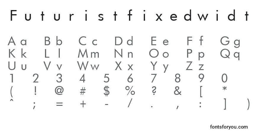 Czcionka FuturistfixedwidthRegular – alfabet, cyfry, specjalne znaki