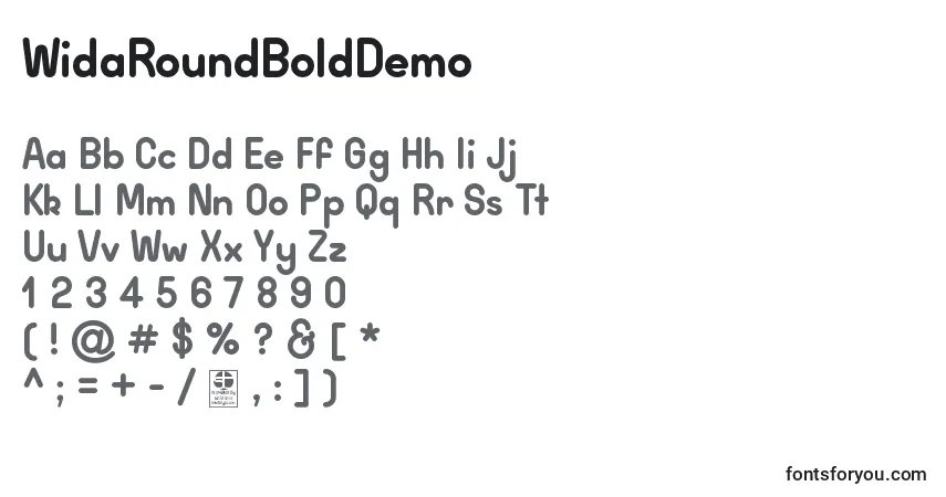 Шрифт WidaRoundBoldDemo – алфавит, цифры, специальные символы