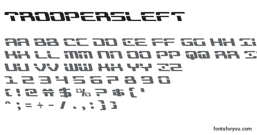 Schriftart Troopersleft – Alphabet, Zahlen, spezielle Symbole