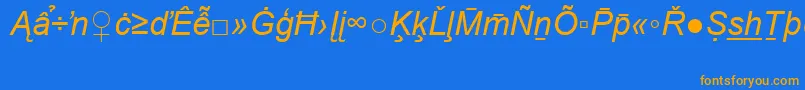 フォントArialSpecialG2Italic – オレンジ色の文字が青い背景にあります。