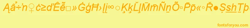 フォントArialSpecialG2Italic – オレンジの文字が黄色の背景にあります。
