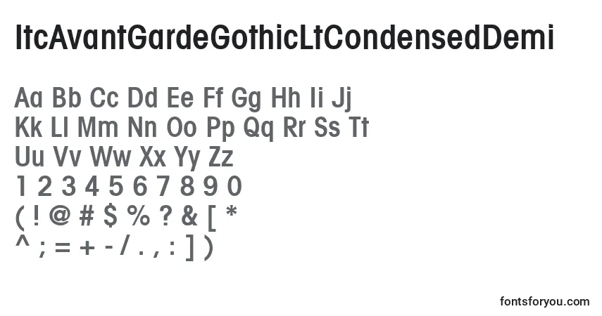 Schriftart ItcAvantGardeGothicLtCondensedDemi – Alphabet, Zahlen, spezielle Symbole
