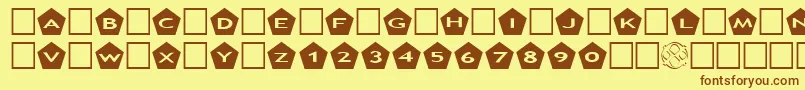 フォントAlphashapesPentagons – 茶色の文字が黄色の背景にあります。