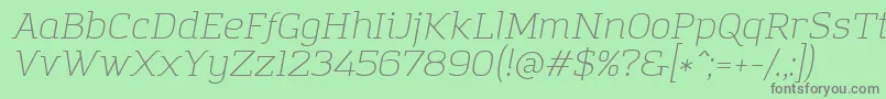 Fonte AmazingGroteskLightItalic – fontes cinzas em um fundo verde