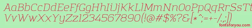 Fonte AmazingGroteskLightItalic – fontes vermelhas em um fundo verde