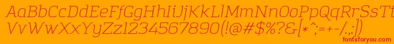 Fonte AmazingGroteskLightItalic – fontes vermelhas em um fundo laranja