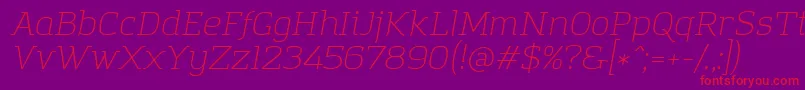 Fonte AmazingGroteskLightItalic – fontes vermelhas em um fundo violeta