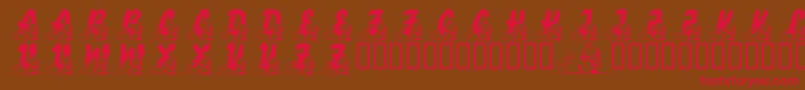 フォントLmsLazyDayz – 赤い文字が茶色の背景にあります。