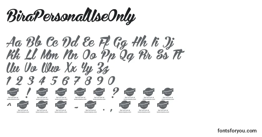 Czcionka BiraPersonalUseOnly – alfabet, cyfry, specjalne znaki