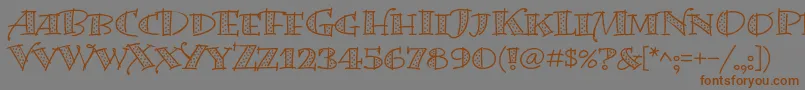 フォントBermudalpstdDots – 茶色の文字が灰色の背景にあります。