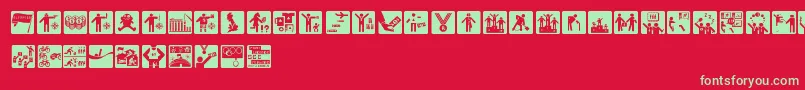 OlympukesDark-Schriftart – Grüne Schriften auf rotem Hintergrund