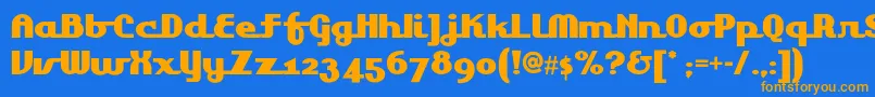 フォントLakeshoredrivenf – オレンジ色の文字が青い背景にあります。