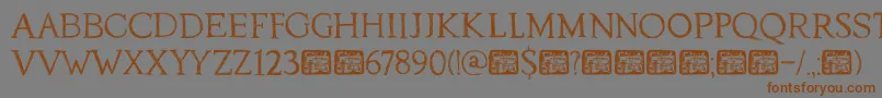 フォントDkTraiectum – 茶色の文字が灰色の背景にあります。