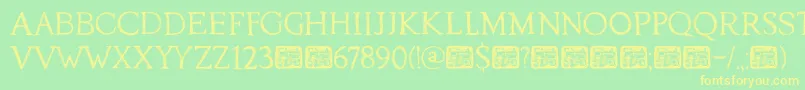 フォントDkTraiectum – 黄色の文字が緑の背景にあります