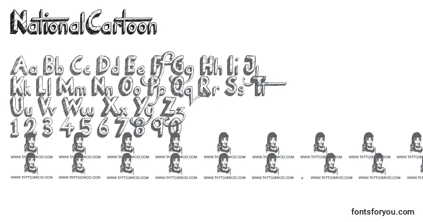 Czcionka NationalCartoon – alfabet, cyfry, specjalne znaki