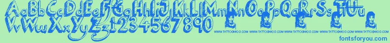 NationalCartoon Font – Blue Fonts on Green Background