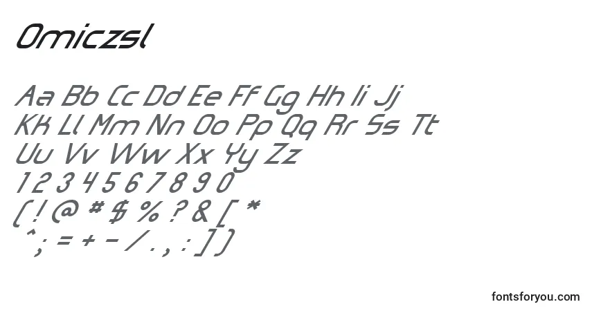 A fonte Omiczsl – alfabeto, números, caracteres especiais