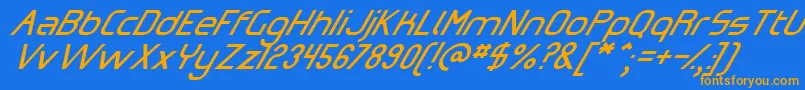 フォントOmiczsl – オレンジ色の文字が青い背景にあります。