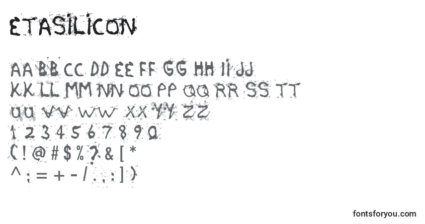 Czcionka Etasilicon – alfabet, cyfry, specjalne znaki