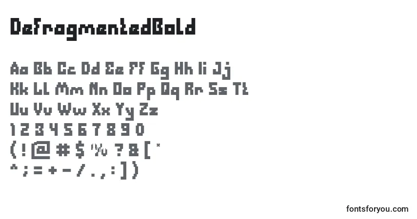 Czcionka DefragmentedBold – alfabet, cyfry, specjalne znaki