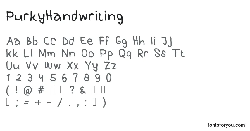 A fonte PurkyHandwriting – alfabeto, números, caracteres especiais