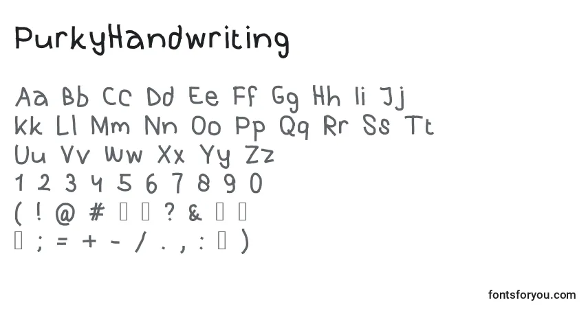 PurkyHandwriting-fontti – aakkoset, numerot, erikoismerkit