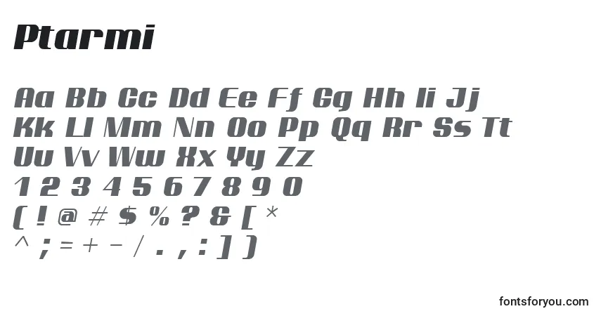 A fonte Ptarmi – alfabeto, números, caracteres especiais
