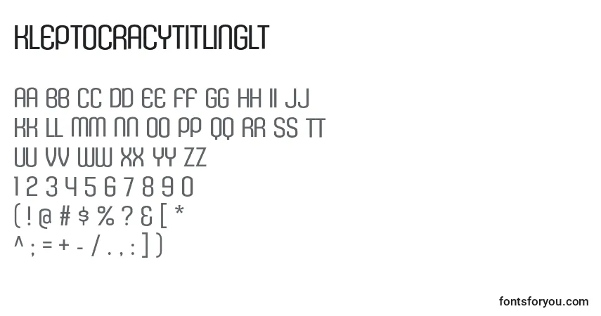 A fonte KleptocracyTitlingLt – alfabeto, números, caracteres especiais