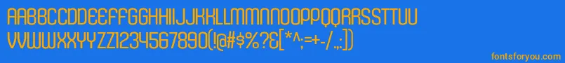 フォントKleptocracyTitlingLt – オレンジ色の文字が青い背景にあります。