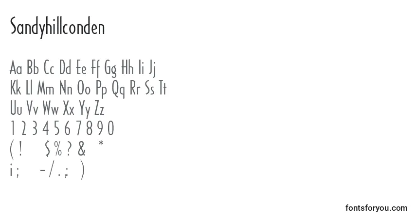 Schriftart Sandyhillconden – Alphabet, Zahlen, spezielle Symbole