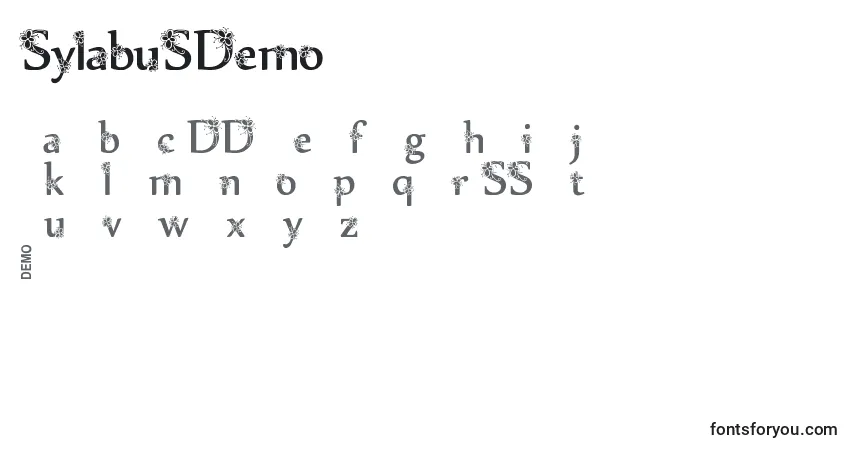A fonte Sylabusdemo – alfabeto, números, caracteres especiais