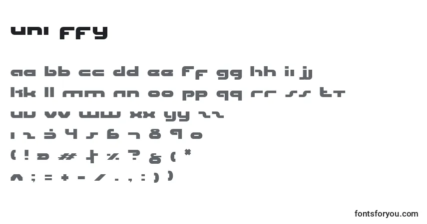 Schriftart Uni ffy – Alphabet, Zahlen, spezielle Symbole