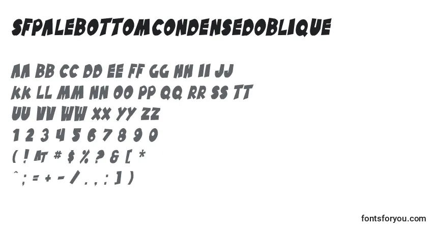 Czcionka SfPaleBottomCondensedOblique – alfabet, cyfry, specjalne znaki
