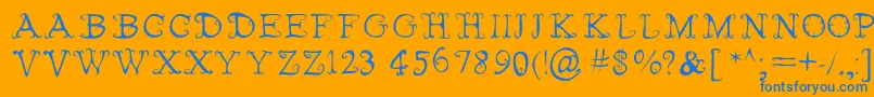 FairiesWearBoots-Schriftart – Blaue Schriften auf orangefarbenem Hintergrund