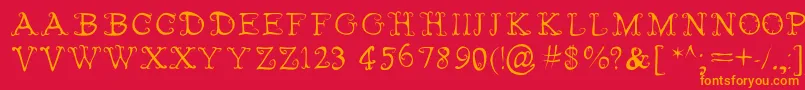 FairiesWearBoots-Schriftart – Orangefarbene Schriften auf rotem Hintergrund