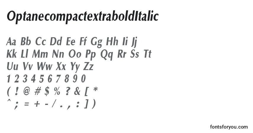 OptanecompactextraboldItalic-fontti – aakkoset, numerot, erikoismerkit