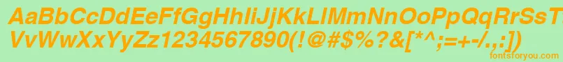 フォントAghcbo – オレンジの文字が緑の背景にあります。