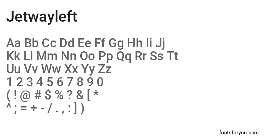 Czcionka Jetwayleft – alfabet, cyfry, specjalne znaki