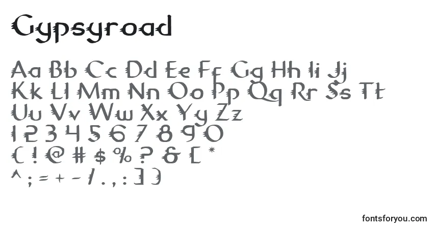 Czcionka Gypsyroad – alfabet, cyfry, specjalne znaki